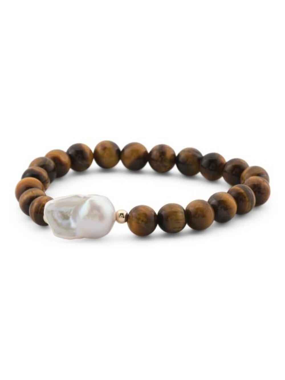 GEORG K Made In Usa 14kt Gold Tiger's Eye And Baroque Pearl Beaded Bracelet